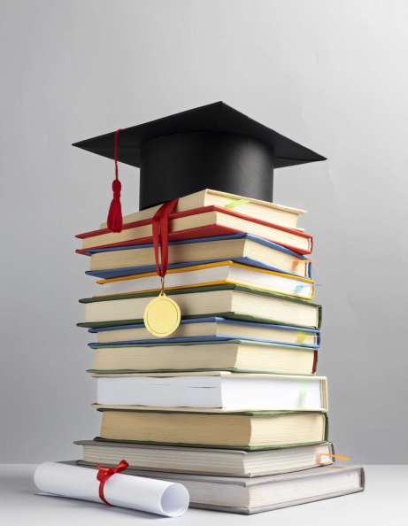 front-view-stacked-books-graduation-cap-diploma-education-day